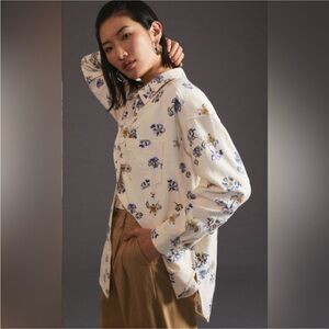 "Anthropologie" Pilcro Oxford Tunic Shirt Top Women Casual Floral Oversized